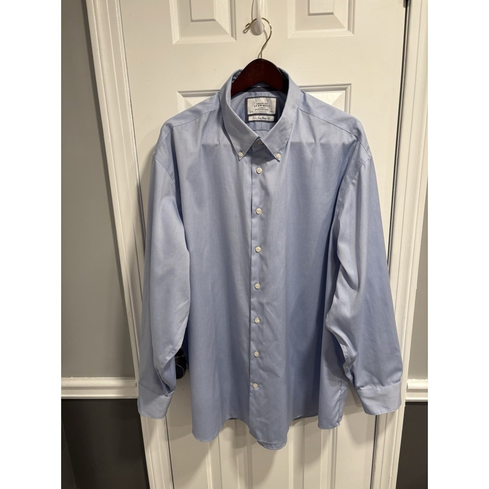 Charles Tyrwhitt Men's Dress Shirt 20/37in Classic Fit Non-Iron Blue